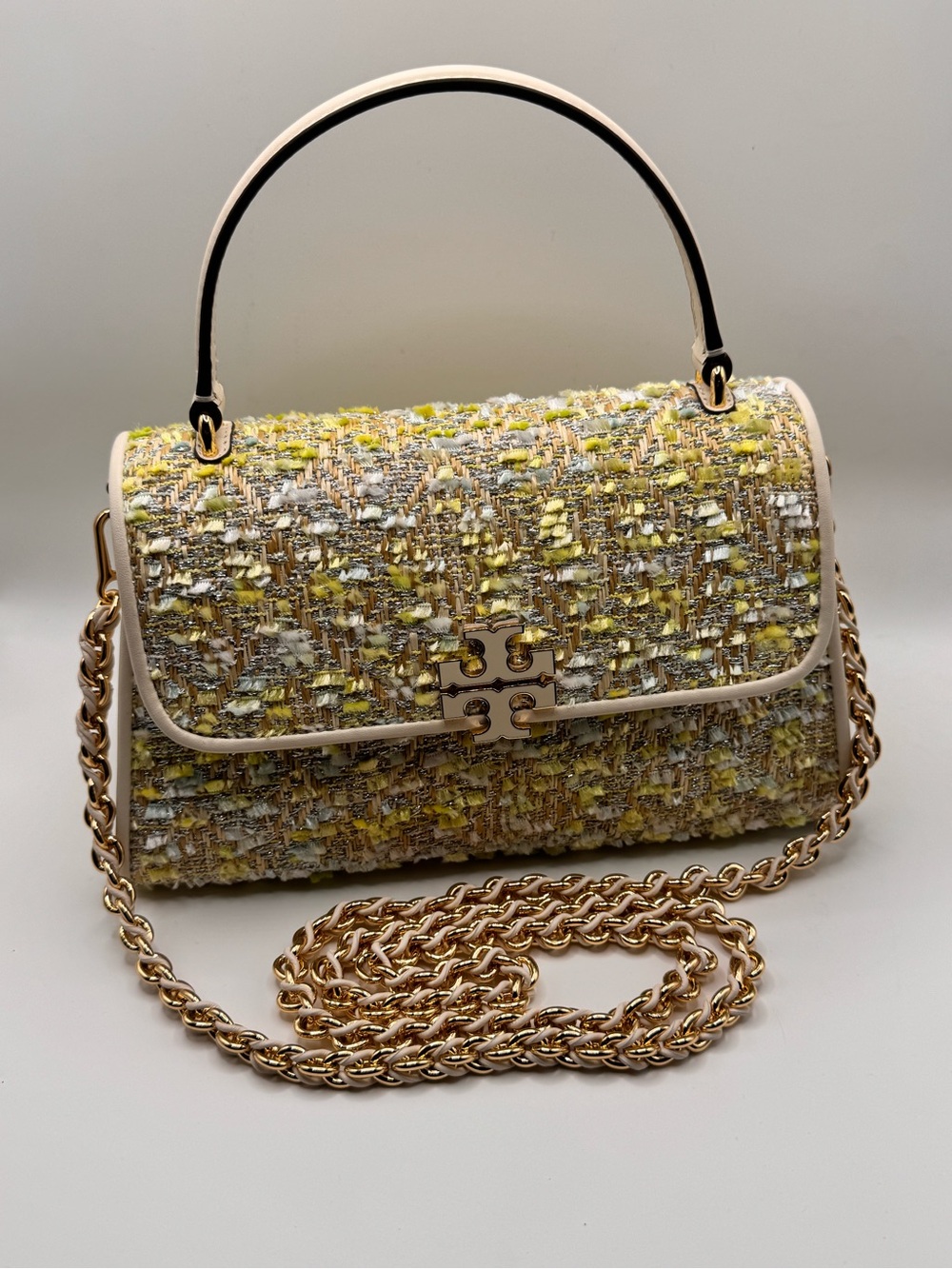 Tory Burch Britten Raffia Tweed Top Handle Bag